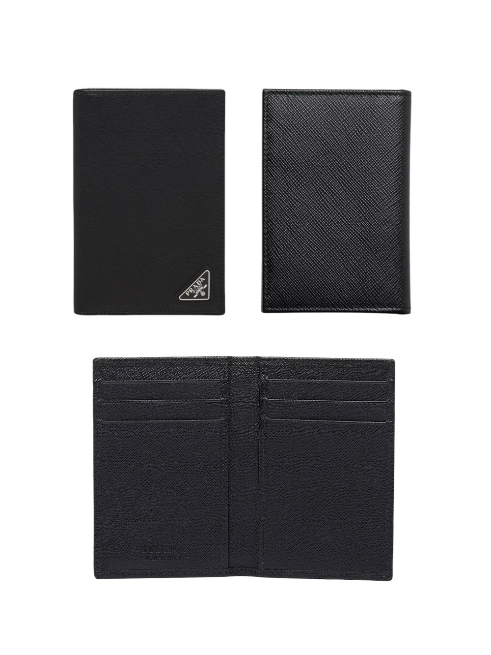 Brand New! Prada Black Saffiano Leather Card Holder Wallet Silver HW comes w/COA